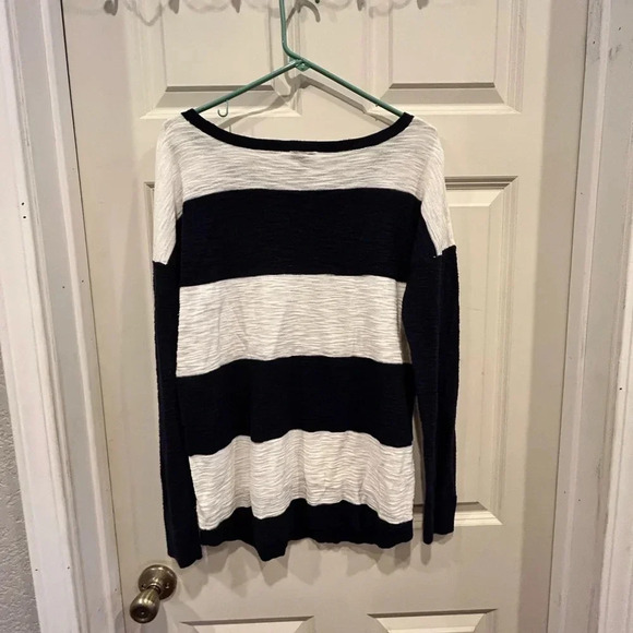 Express Knit Blue and White Striped Cotton Lightweight Hi Lo Sweater size Medium - Picture 4 of 6
